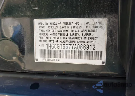 2000 Honda Accord 3.0 Ex z USA, uszkodzony, nr VIN 1HGCG1657YA066912